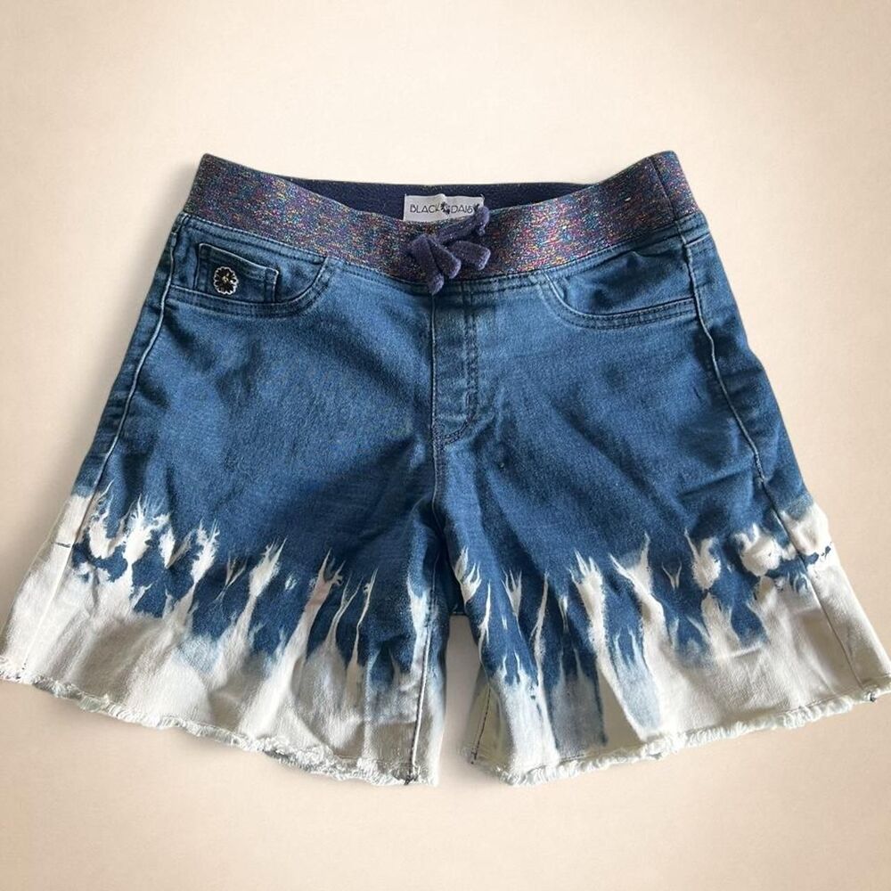 Black Daisy Girls 16 Dip Dye Denim Shorts Glitter Waist Frayed Hem